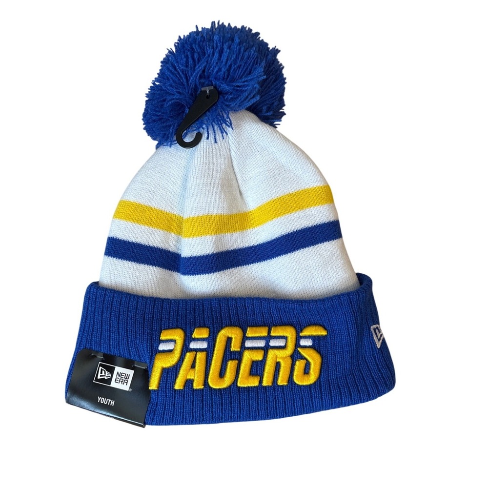 New Era Indiana Pacers Beanie Youth Blue White Striped Pom Hat SIZE Youth